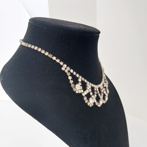 PRINCESS NECKLACE choker vintage  silvertone 16" - Picture 2 of 9